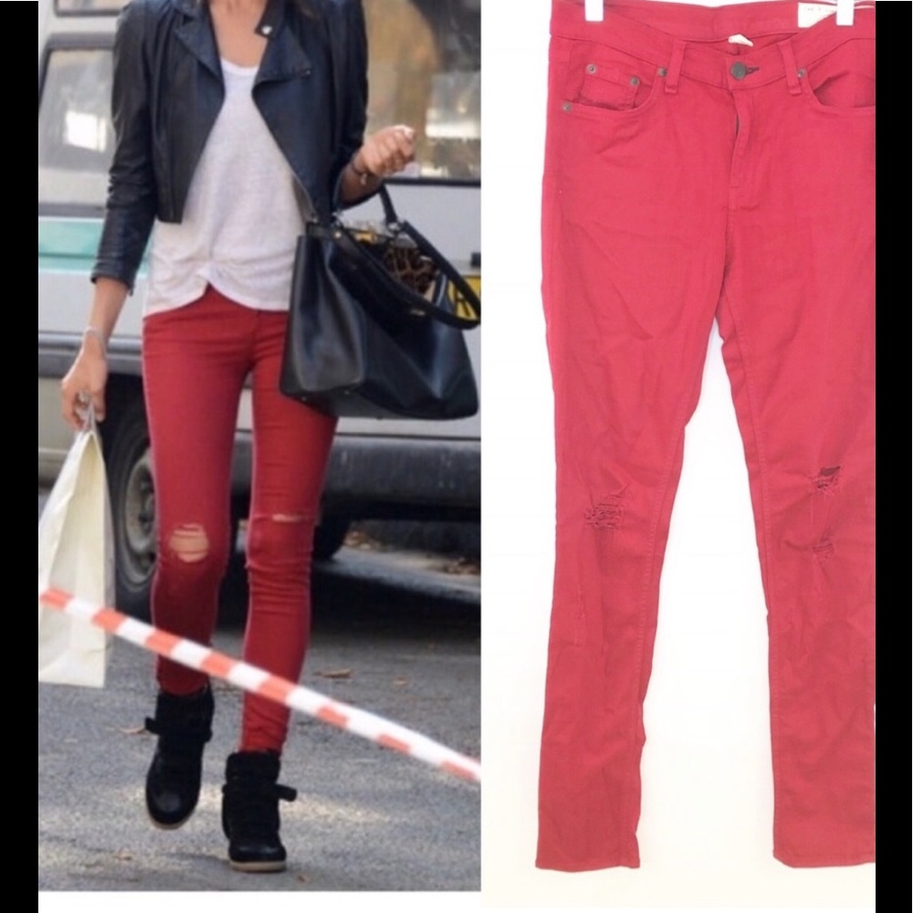 Rag and Bone skinny ripped jeans, size 26, red